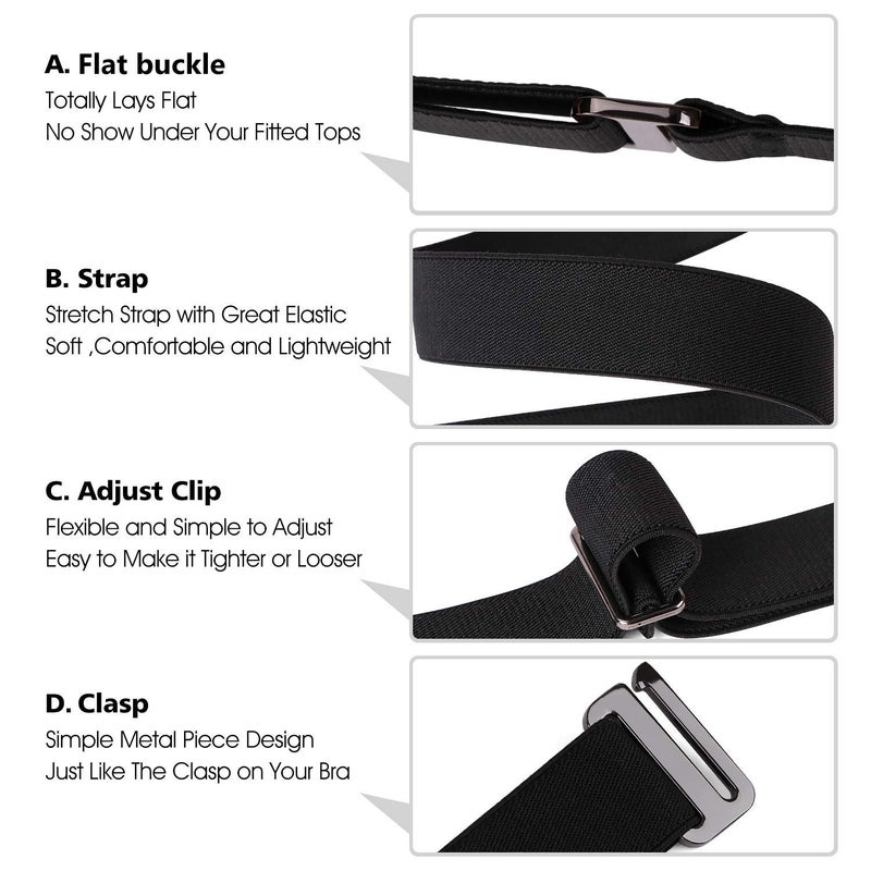 JASGOOD No Show Women Stretch Belt Invisible Elastic Web Strap Belt with Flat Buckle for Jeans Pants Dresses - Image 5